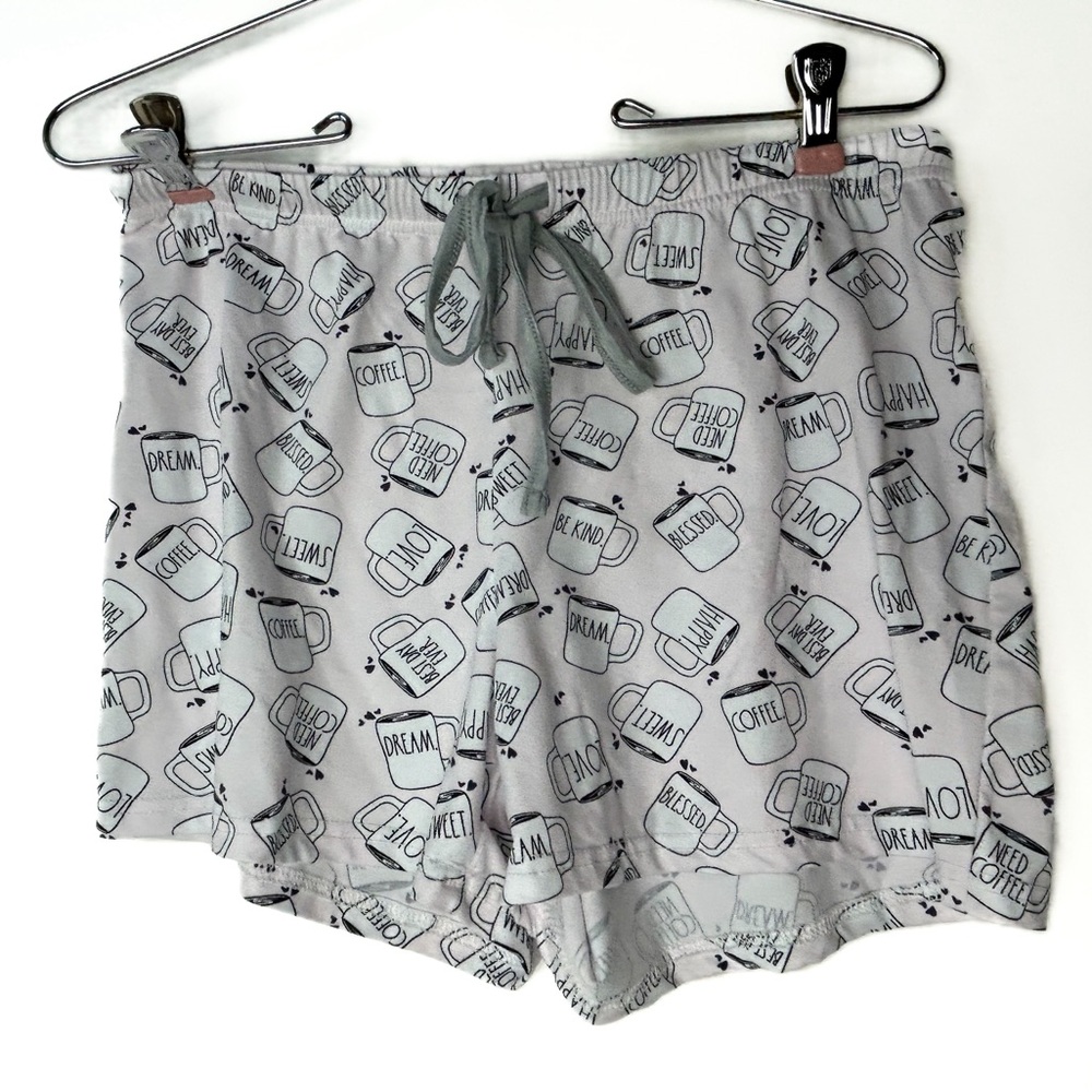 Rae Dunn Peach and‎ White Coffee Cups Logo Pajama Shorts Small